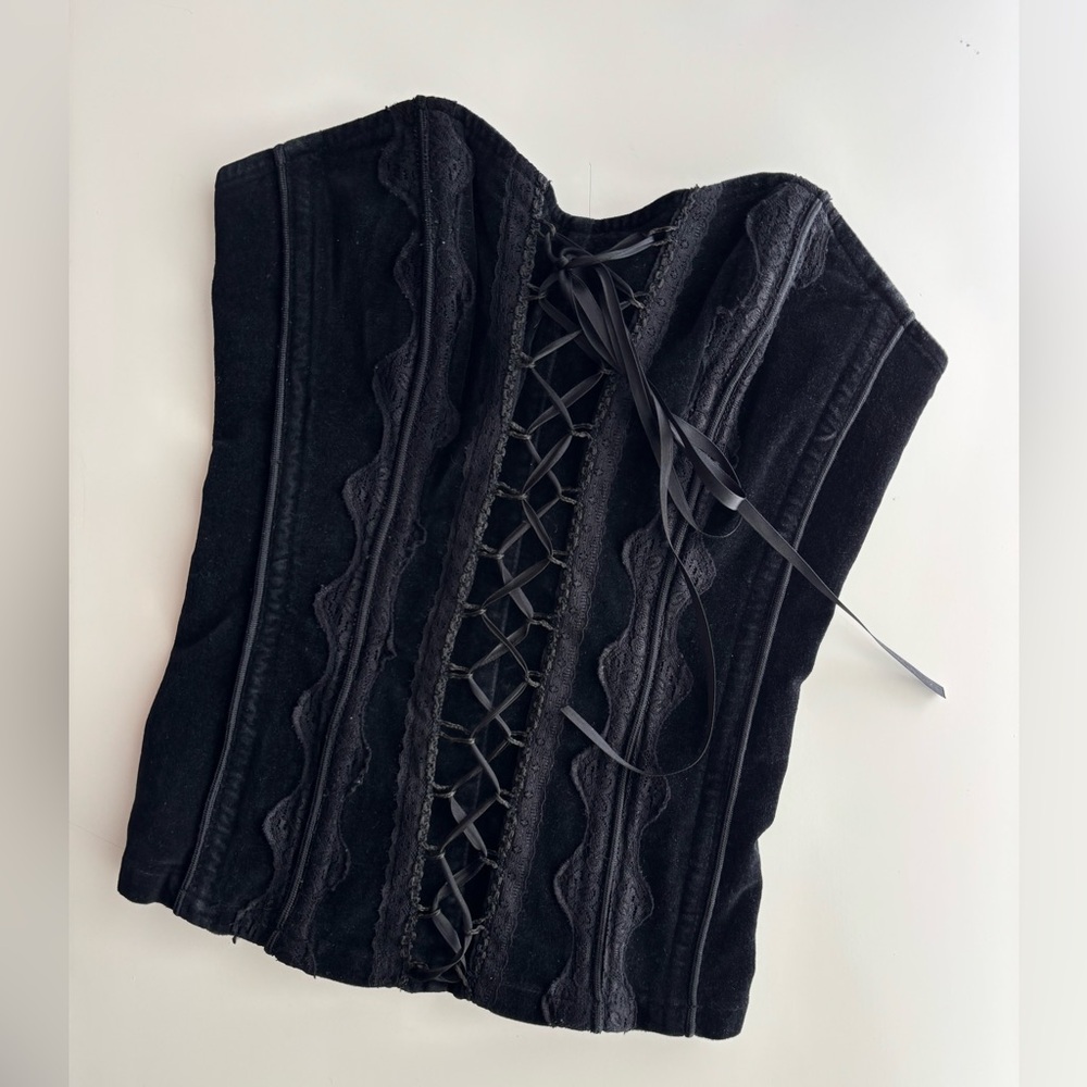 TRIPP NYC Black Velvet Corset with zipper and lace ties Size XS Vintage - Picture 1 of 11